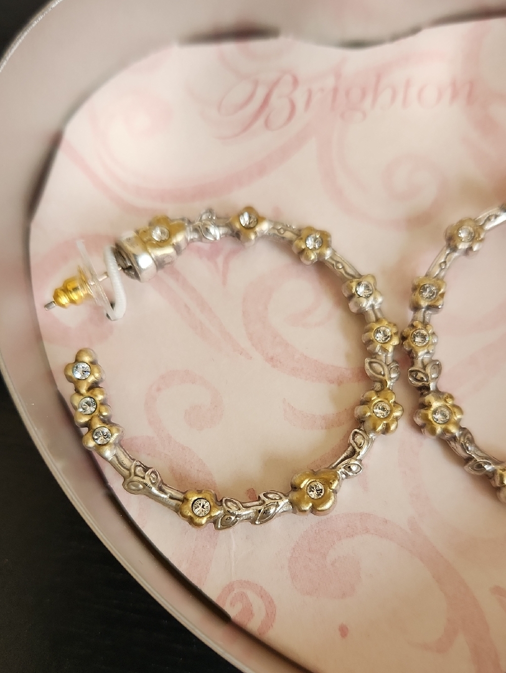 BRIGHTON Flower Child Silver and Gold-Tone with Swarovski Crystals Hoop Earrings - Picture 4 of 5